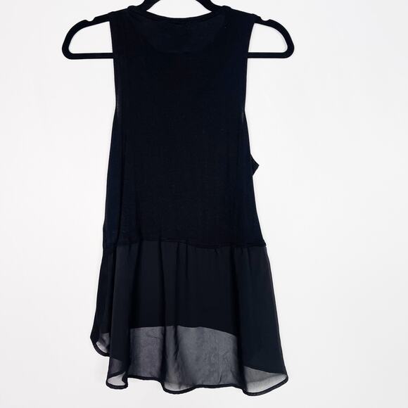 Leith XSmall XS Black High Low Hem Mixed Media Tank Top Crew Neck Sleeveless - Picture 2 of 8